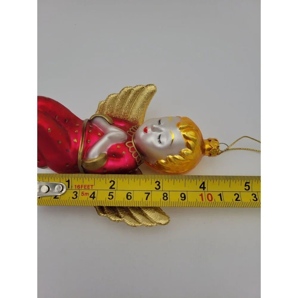 Vintage Glass Praying Angel Ornament With Gold Cloth Wings‎